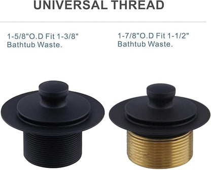 Black tub Drain Lift &Turn Tub Trim Set with Two-Hole Overflow Faceplate Conversion Kit Assembly, Hidrop Bathtub Drain Replacement Trim Kit and Universal Fine/Coarse Thread, Matte Black