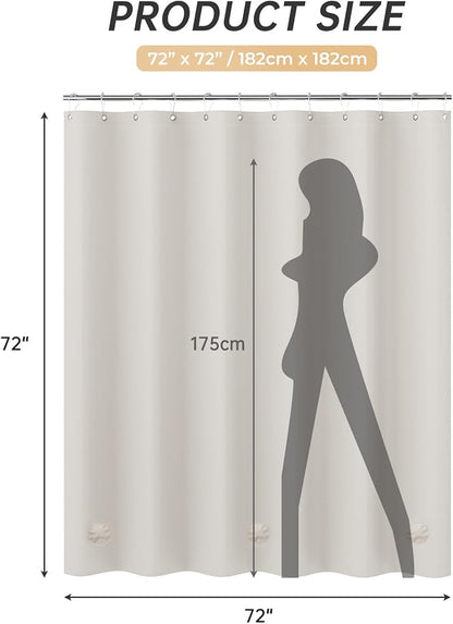 AmazerBath Thick PEVA Shower Curtain - Tan, Waterproof 72x72, Heavy Duty with 3 Weighted Stones and 12 Grommets