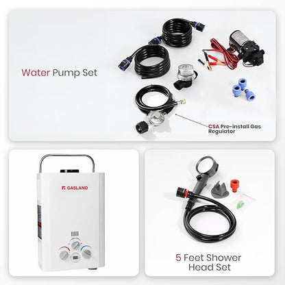 GASLAND 6L 1.58GPM Portable Propane Tankless Water Heater with Pump and 1/2" Twist-On Pipe Strainer