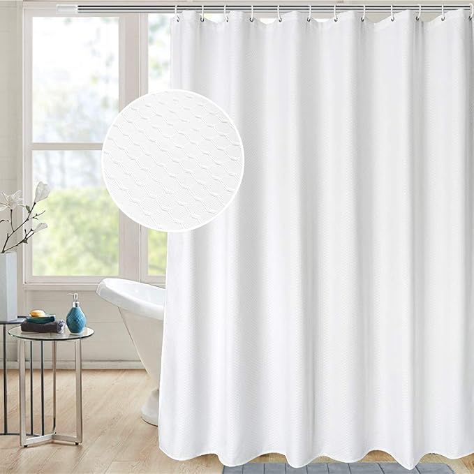 AooHome 72x78 Inch White Shower Curtain, Extra Long Fabric Bathroom Curtain Waffle Weave Design with Hooks, Weighted Hem, Heavy Duty, Water Repellent, 72 Width by 78 Height Inch