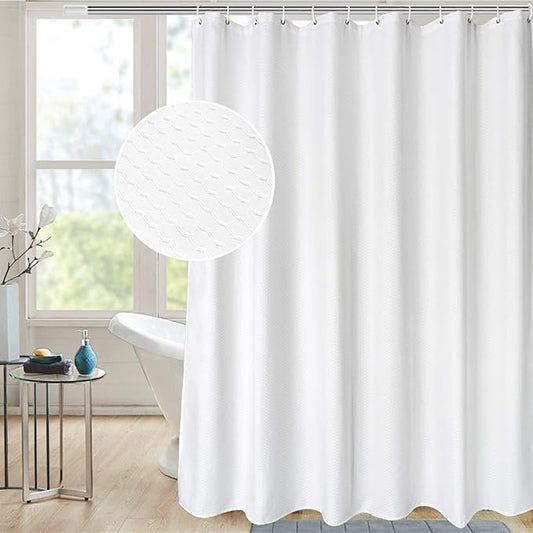 AooHome 72x78 Inch White Shower Curtain, Extra Long Fabric Bathroom Curtain Waffle Weave Design with Hooks, Weighted Hem, Heavy Duty, Water Repellent, 72 Width by 78 Height Inch