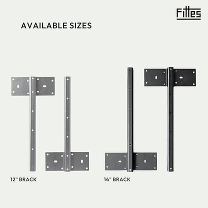 Fittes Heavy Duty Steel Floating T Shelf Bracket Mount 12 Inch 2 Pack, Holds up to 350lb, for Shower Bench, Book Shelf, and Countertop, Modular Design