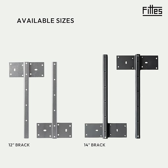 Fittes Heavy Duty Steel Floating T Shelf Bracket Mount 14 Inch 2 Pack, Holds up to 350lb, for Shower Bench, Book Shelf, and Countertop, Modular Design