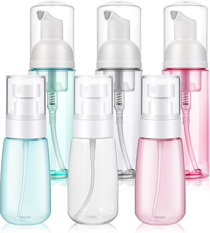 6 Pcs Travel and Empty Fine Mist Spray Bottle Foam Pump Bottle Small Size Mousse Foaming Soap Dispenser Clear Plastic Refillable Containers for Face Wash Lash Cleanser Shampoo Skin Care Liquid