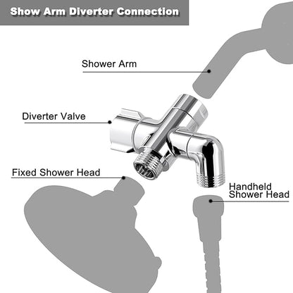 Solid Brass 3 Way Shower Arm Diverter Valve for Handheld Shower Head and Fixed Spray Head, G1/2 Universal Bathroom System Component Replacement Part (Chrome Finish)