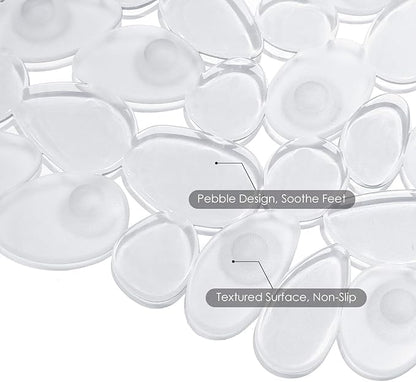 WELTRXE Non Slip Bath Mat Pebbles Bathtub Mat with Suction Cups, Drain Holes for Bathroom Showers, Tub, 35 x 16 Inches Machine Washable Bathroom Mats BPA, Latex Free Safe Shower Mats - Clear