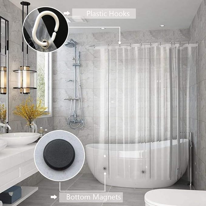 AooHome Clear Shower Curtain Liner, 8 Gauge Eva Extra Long Shower Curtain with Hooks, Bottom Magnets, Water Repellent, Heavy Weight, Rust Proof Grommets, 72x78 Inches