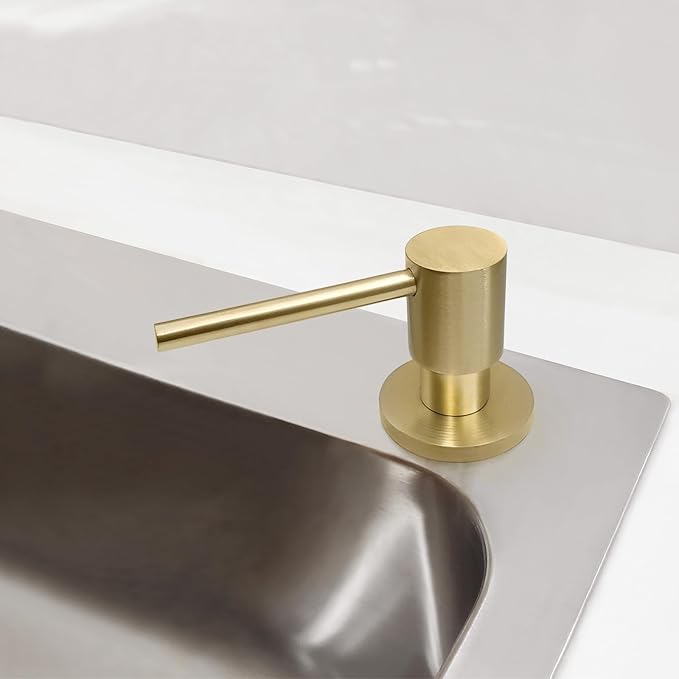 Deck Mounted Brass Kitchen Sink Soap Dispenser or Lotion Dispenser with 17OZ Above The Sink Refillable Bottle(Brushed Gold)