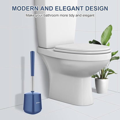 SetSail Toilet Brush and Holder 3 Pack, Self Closing Lid Toilet Bowl Brushes Holder Extra Long Handle Ventilated Toilet Brush Set for Bathroom Cleaning, Nylon Bristles, Dark & Blue