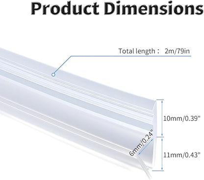 Shower Door Side Seal Strip,79 Inch H-Type Frameless Shower Door Seal, H-Type Shower Door Sweep for 1/4"(6mm) Thick Glass