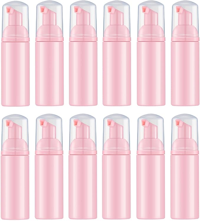 Lil Ray 2 Oz Empty Pink Foam Pump Bottle, Travel Foamer Soap Dispenser for Lash Shampoo, Hand Soap, Foaming Cleaner(Pink Pump, 12 PCS)