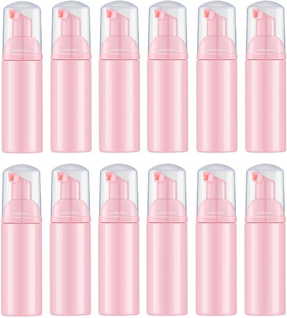 Lil Ray 2 Oz Empty Pink Foam Pump Bottle, Travel Foamer Soap Dispenser for Lash Shampoo, Hand Soap, Foaming Cleaner(Pink Pump, 12 PCS)