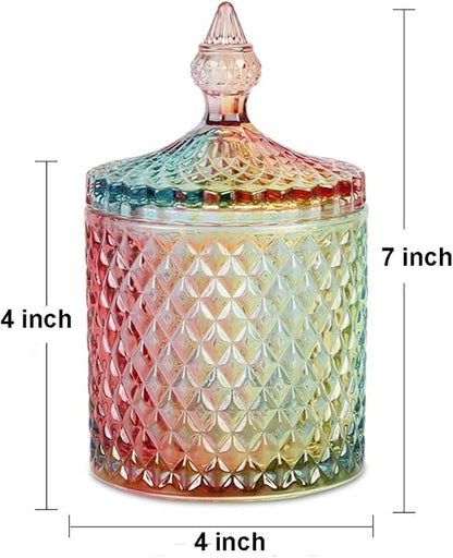 Colorful Home Decorative Jar Qtips Holder Dispenser Glass Storage Container Bathroom Counter Vanity Organizer for Bath Salts/Swabs/Rounds Makeup Sponges Toothpick Jewelry(Rainbow, 20 oz)