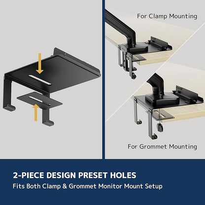 Monitor Arm Reinforcement Plate - with Phone Holder and Hook, for Thin, Glass and Other Fragile Tabletop, Compatible with Most Monitor Stand C-Clamp Installations, Anti-Slip, Black