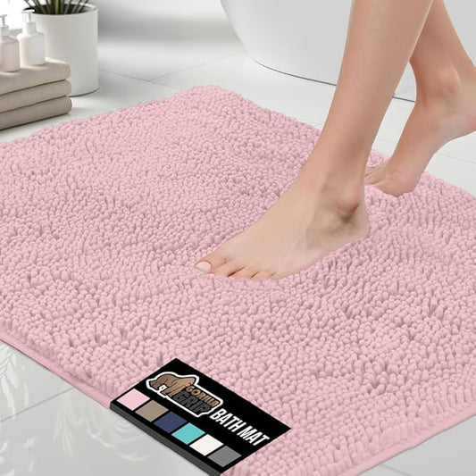 GORILLA GRIP Bath Rug Mat 30x20, Soft Absorbent Chenille, Quick Dry Microfiber Mats, Rubber Backing Washable Shower Floor Rugs, Bathmat Runner, US Designed Bathroom Home Decor Accessories Light Pink