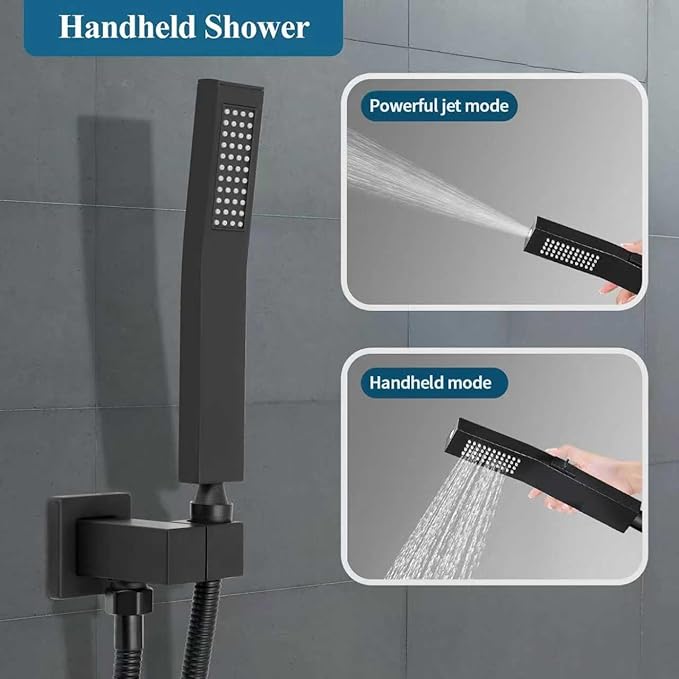 10 Inch Shower Head Set With Valve, Shower Faucet Set With Tub Spout, Rain Shower System, Black Shower Head And Handle Set, Ceiling Mount Shower Trim System