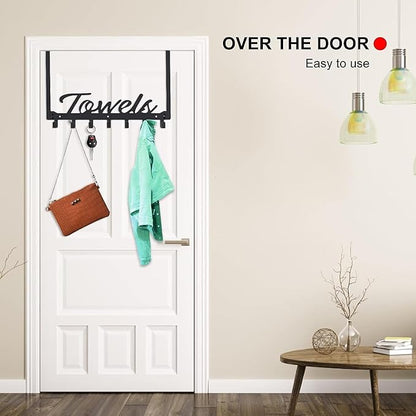 2 Pack Over The Door Hooks, Towel Rack for Bathroom Towel Holder for Hanging Heavy Duty, Over Door Towel Hanger with 12 Coat Hooks for Bedroom Bathroom Kitchen Towels, Bag, Hats, Black