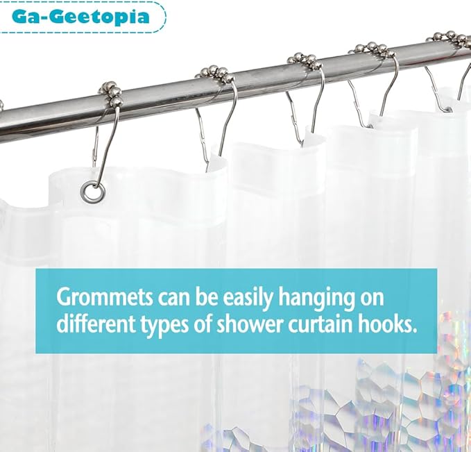 Ga-Geetopia Holographic Narrow Size 3D EVA Shower Curtain Liner Water Cube, 36x72 Premium Light Weight Plastic Bathroom Shower Curtain with Rustproof Metal Grommets