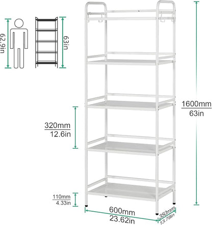 HDANI Storage Shelves,5-Tier Metal Storage Rack with Shelf,Shelf Organizer,Garage Standing Shelving Unit for Laundry,Bathroom,Kitchen,Pantry, Closet,23.6''W X 13.8''D X 63''H,White