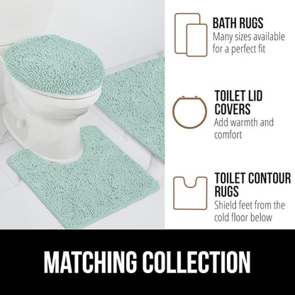 GORILLA GRIP Plush Absorbent Shaggy Chenille Bath Rug Mat for Square Toilet Base with Rubber Backing, Machine Washable Rugs, Soft Microfiber Contour Mats for Toilets, Bathroom Decor, Seablue