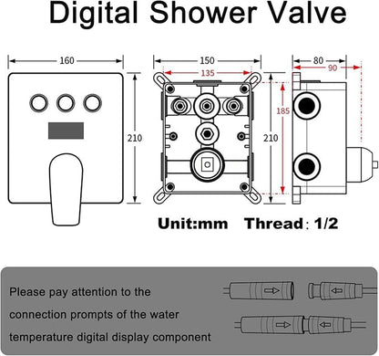 Matte Black Shower System with Body Jets, 12 inch Wall Mounted Shower Head and Handheld Spray