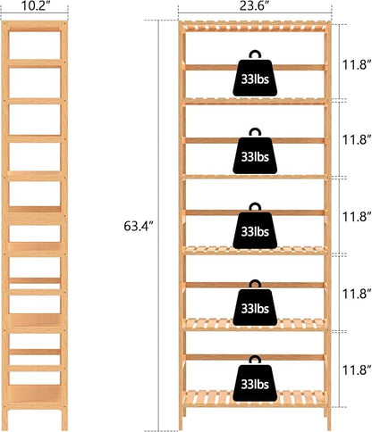 VASMIA 6-Tier Bamboo Shelf,Bamboo Storage Shelving Unit,Tall Bookcase with Adjustable Shelves,Multipurpose Storage Display Shelf for Bathroom, Living