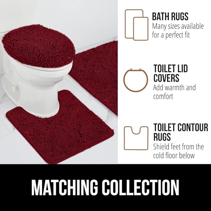 GORILLA GRIP Bath Rug Mat 30x20, Soft Absorbent Chenille, Quick Dry Microfiber Mats, Rubber Backing Washable Shower Floor Rugs, Bathmat Runner, US Designed Bathroom Home Decor Accessories Burgundy