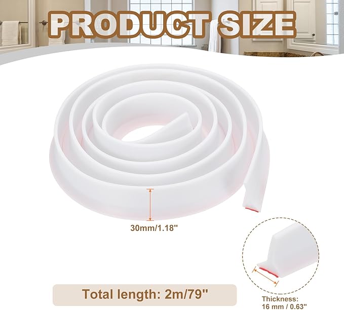 PATIKIL 79 Inch Collapsible Shower Threshold Water Dam Guard, Shower Stopper Barrier Self Adhesive Sink Splash Guards for Frameless Shower Door Bottom, White (1.2"Wx0.6"T)