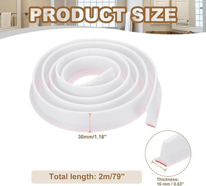 PATIKIL 79 Inch Collapsible Shower Threshold Water Dam Guard, Shower Stopper Barrier Self Adhesive Sink Splash Guards for Frameless Shower Door Bottom, White (1.2"Wx0.6"T)