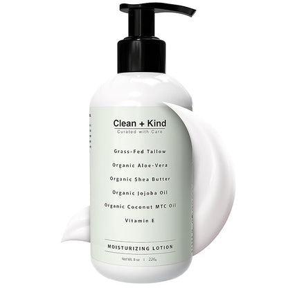 Daily Moisturizing Lotion – Tallow Body Lotion with Aloe Vera, Shea Butter, Jojoba Oil, MCT Oil & Vitamin E – Deep Hydration for Dry, Rough, Sensitive Skin (8 oz, Vanilla)