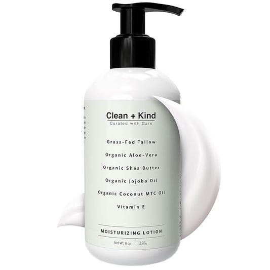 Daily Moisturizing Lotion – Tallow Body Lotion with Aloe Vera, Shea Butter, Jojoba Oil, MCT Oil & Vitamin E – Deep Hydration for Dry, Rough, Sensitive Skin (8 oz, Vanilla)