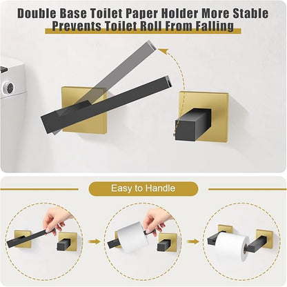 TURS 10-Piece Bathroom Hardware Accessories Set Black&Gold Towel Bar Holder Set SUS304 Stainless Steel Towel Racks for Bathroom Wall Mounted, 23.6-Inch