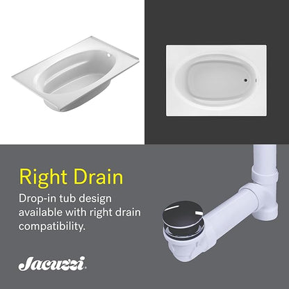 Jacuzzi SIGNATURE Acrylic Drop-In Bathtub, Jet Massage Tub, Slip Resistant, Right Drain Placement, 72" (L) x 42" (W), Oval In Rectangle, White