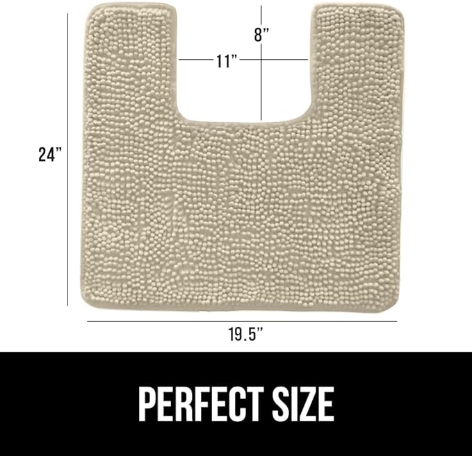 GORILLA GRIP Plush Absorbent Shaggy Chenille Bath Rug Mat for Square Toilet Base with Rubber Backing, Machine Washable Rugs, Soft Microfiber Contour Mats for Toilets, Bathroom Decor, Sand
