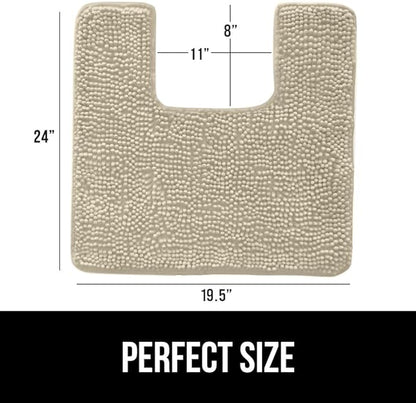 GORILLA GRIP Plush Absorbent Shaggy Chenille Bath Rug Mat for Square Toilet Base with Rubber Backing, Machine Washable Rugs, Soft Microfiber Contour Mats for Toilets, Bathroom Decor, Sand