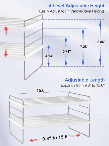 Cirhy Pantry Organizers and Storage,3 Tiers Expandable Foil and Plastic Wrap Organizer, Adjustable Kitchen Cabinet Shelf Organizer, Shelves Storage Rack for Cabinet Countertop (9.8" To 15.6" L)