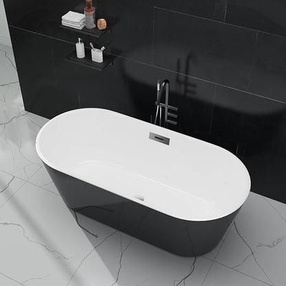 67 Inch Acrylic Soaking Bathtub, Modern Stand Alone Tub for Adults with Sloped Backrest, Chrome Drain & Overflow, cUPC Certified, Easy Installation, White Oval Bath