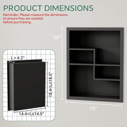 Stainless Steel Recessed Medicine Cabinet 14 * 18, Rust-proof Metal Wall Niche, In Wall Shower Niche Shelf Insert Replacement, Recessed Medicine Cabinets for Drywall, with 4 Compartments, Black