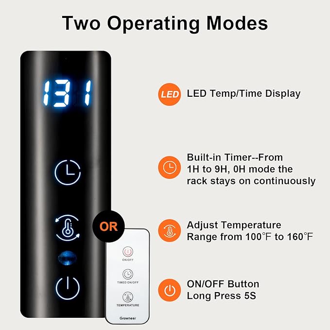GROWNEER Upgraded Heated Towel Rack, 7 Bars Towel Warmer Rack, Wall Mounted & Freestanding Towel Warmer for Bathroom, Timer & Temperature Multi-Level Adjustments, Overheating Protection (Black)