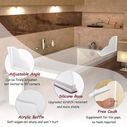 Shower Splash Guard Kit, Large Splash Guards for Bathtub Waterproof Self-Adhesive Shower Corner Guards to Keep Water in Shower or Bath, Pack of 2 (9.1 x 7.1 inches)
