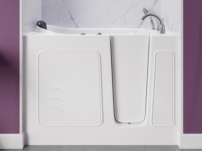 ANZZI Walk-In Bathtub Whirlpool 26" x 53" Acrylic White Right Drain 15 Jets Quick-Fill Faucet Fast Drain ADA Seat Grab Bar Inline Heater Ergonomic Headrest Chrome Trim | AMZ2653RWH-CP