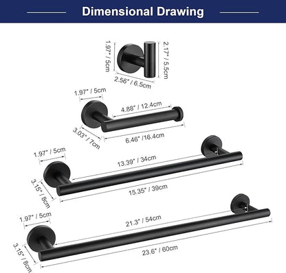5 Pieces Matte Black Bathroom Hardware Set, 23.6-inch+15.35-inch Bathroom Towel bar SUS304 Stainless Steel Bathroom Towel Bar Set