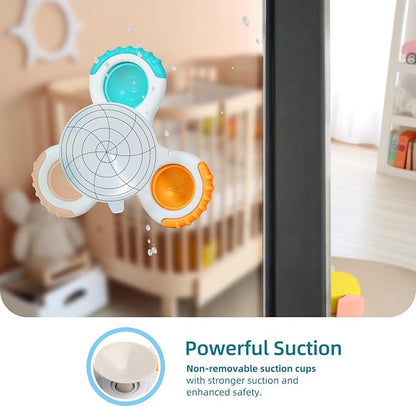 LiKee Strong Suction Cup Fidget Rotating Sensory Bath Toys for Baby Christmas Stocking Stuffers, Airplane Car Travel Table & Window Toys for Toddler Boys and Girls, 12+ Months