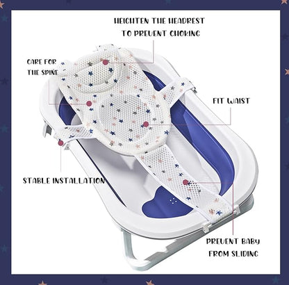 Baby Bath Seat Support Net Soft Headrest Baby Bath Cushion Pad, Breathable Newborn Infant Bathtub Shower Mesh Mat, Adjustable Shower Pad Portable Anti-Slip Bath Sling 0-18 Months, Stars (No Bathtub)