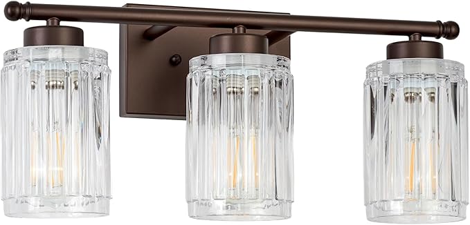 3 Light Bathroom Light Fixtures Modern ORB 18 Inch Vanity Lights for Bathroom Lighting Fixtures Over Mirror with Thickened Glass Shade for Cabinet Mirror Bedroom Hallway
