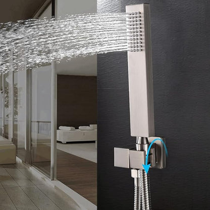 Brushed Nickel Digital Display Shower System with 16X24 inch Ceiling Overhead Shower Head(Rain & Waterfall Two Modes), 4 PCS Body Jet and Handheld Spray