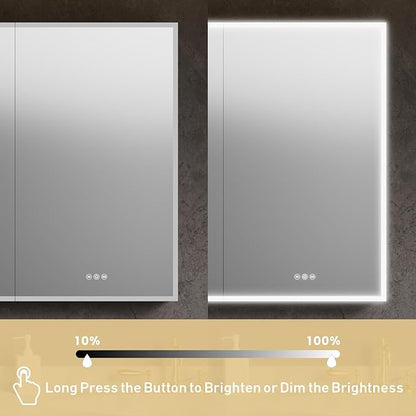 Recessed Medicine Cabinets for Bathroom with Mirror, Only Recessed Medicine Cabinet with Defogger, Dimmer, Outlets & USB, Three Doors, 42"x 36"