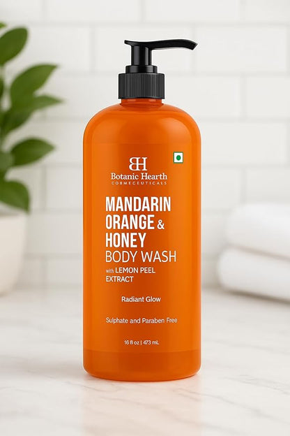 Botanic Hearth Mandarin Orange & Honey Body Wash – Refreshing Shower Gel with Lemon Peel Extract, Brightening & Hydrating Formula, Sulfate & Paraben Free – 16 fl oz