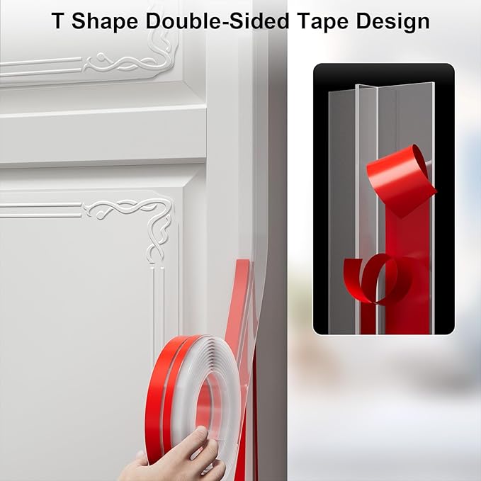 T-Shaped Door Draft Stopper, 1.37 in x 40 Ft Silicone Seal Strip for Windows Gaps, Weather Stripping Seal Strip Shower Sweep, Clear