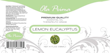 Ola Prima Lemon Eucalyptus Essential Oil – Therapeutic Grade for Aromatherapy, Diffuser, Relaxation, Cosmetic Making, Dropper – 4 fl oz – Eucalyptus Lemon Scent Aromatherapy Oil
